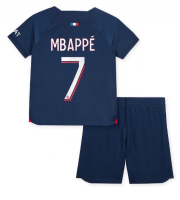 Paris Saint-Germain Kylian Mbappe #7 Hemmaställ Barn 2023-24 Kortärmad (+ Korta byxor)